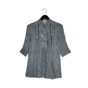 AlixK Women's 3/4 Sleeves Cotton Gray Babydoll Tunic Blouse Size XS